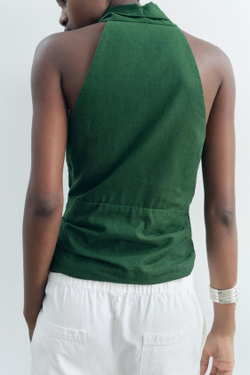 ZARA ТОП ИЗ СМЕСОВОГО ЛЬНА — ZW COLLECTION, ЗЕЛЕНЫЙ