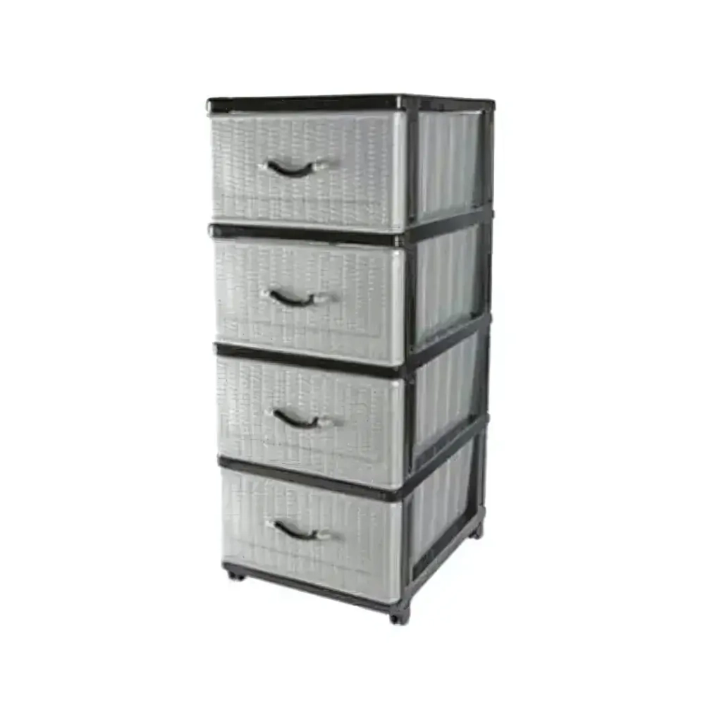 Комод 4-х секционный Панельный черно-серебро