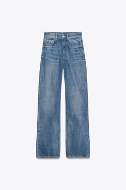 ZARA ДЖИНСЫ TRF WIDE-LEG С ВЫСОКОЙ ПОСАДКОЙ FULL LENGTH, СИНИЙ