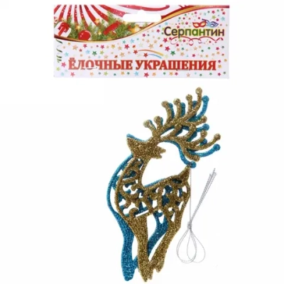 Подвески в блестках «Олень» 14 см (набор 2шт), синий/золото