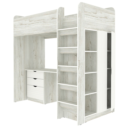 Кровать-чердак КарИВи Polini Simple с письменным столом и Шкаф КарИВиом Винтерберг Белое Дерево