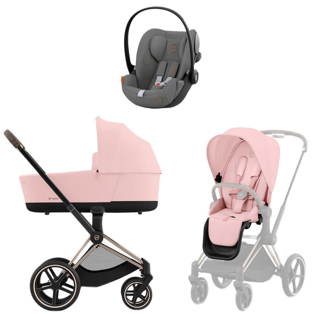 Коляска Cybex Priam IV Rosegold complete и автокресло Cloud G i-Size Lava Grey 3 в 1 Peach Pink