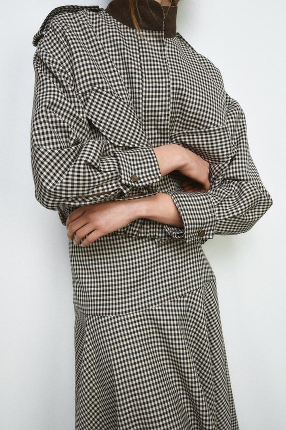 ZARA КОМБИНИРОВАННАЯ ЮБКА В КЛЕТКУ — ZW COLLECTION, КОРИЧНЕВЫЙ