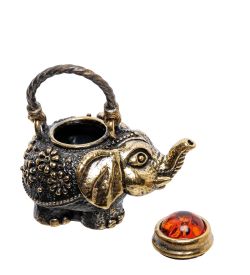 Народные промыслы AM-2274 Фигурка «Чайник слон» (латунь, янтарь)