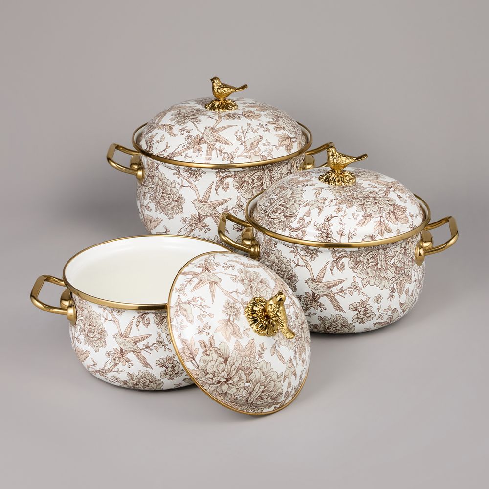 НАБОР КАСТРЮЛЬ AGNESS ЭМАЛИРОВАННЫХ СЕРИЯ "ROYAL GARDEN", 6ПР. 2,1Л, 2,8Л И 3,8Л