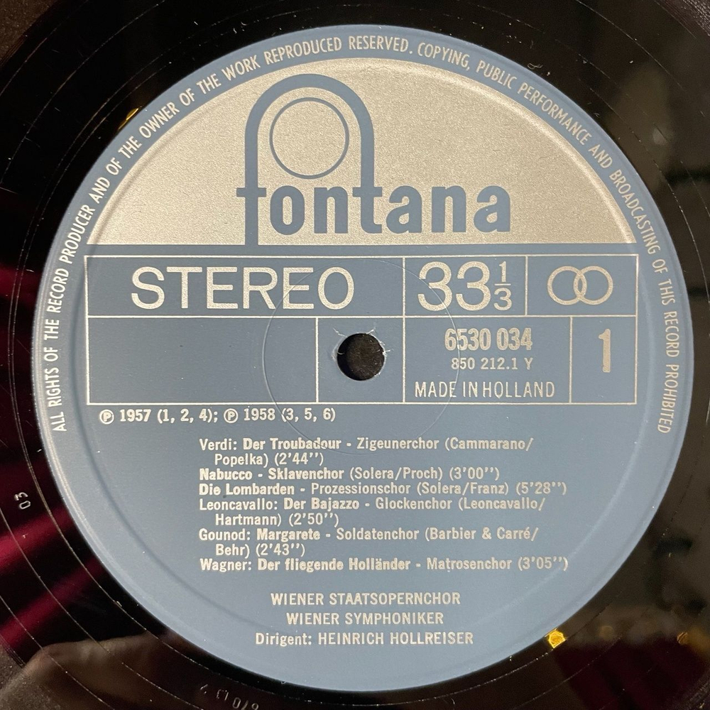 Винтажная виниловая пластинка LP Verdi, Leoncavallo, Gounod, Wagner, Beethoven, Von Weber, Beruhmte Opernchore (Holland 1977)