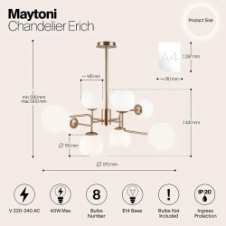 Подвесная люстра Maytoni Erich MOD221-PL-08-G