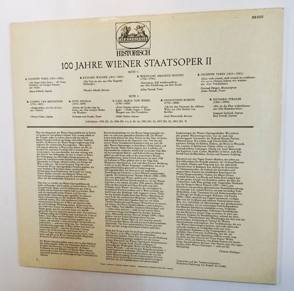 Винтажная виниловая пластинка LP Сборник 100 Jahre Wiener Staatsoper II Опера (Germany)