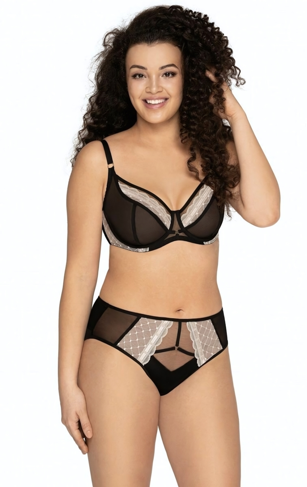 Бюстгальтер на косточках с контрастным кружевом (Размер: 80I) (Цвет: черный)