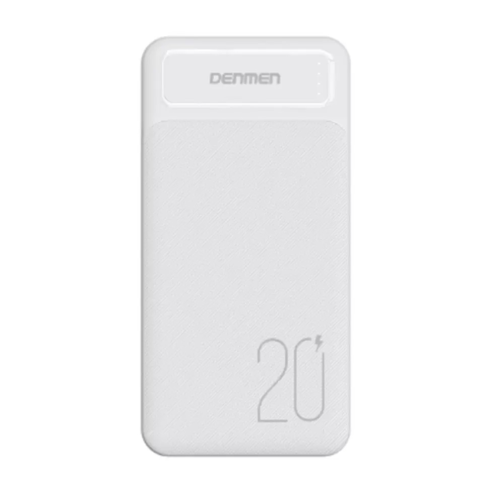 Внешний аккумулятор DENMEN DP10 20000mAh, 2.1A, MicroUSB/Type-C+2xUSB White