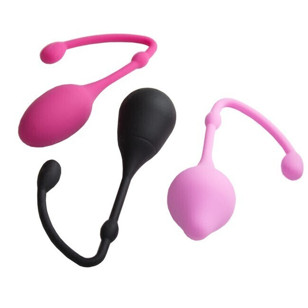 Набор из трех вагинальных шариков различной массы и формы Trifid Balls (Цвет: Черный, светло-розовый, темно-розовый)