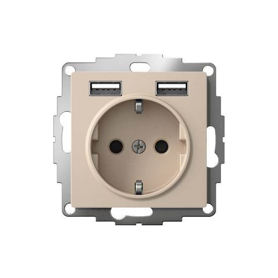 Розетка AtlasDesign 16А с 2-мя заряд. устройствами USB тип A+A 5В/2.4А 2х5В/1.2А механизм песочн. SE ATN001230