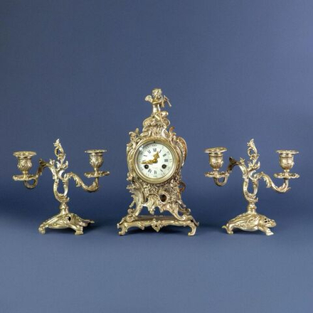 Антикварный каминный часовой гарнитур