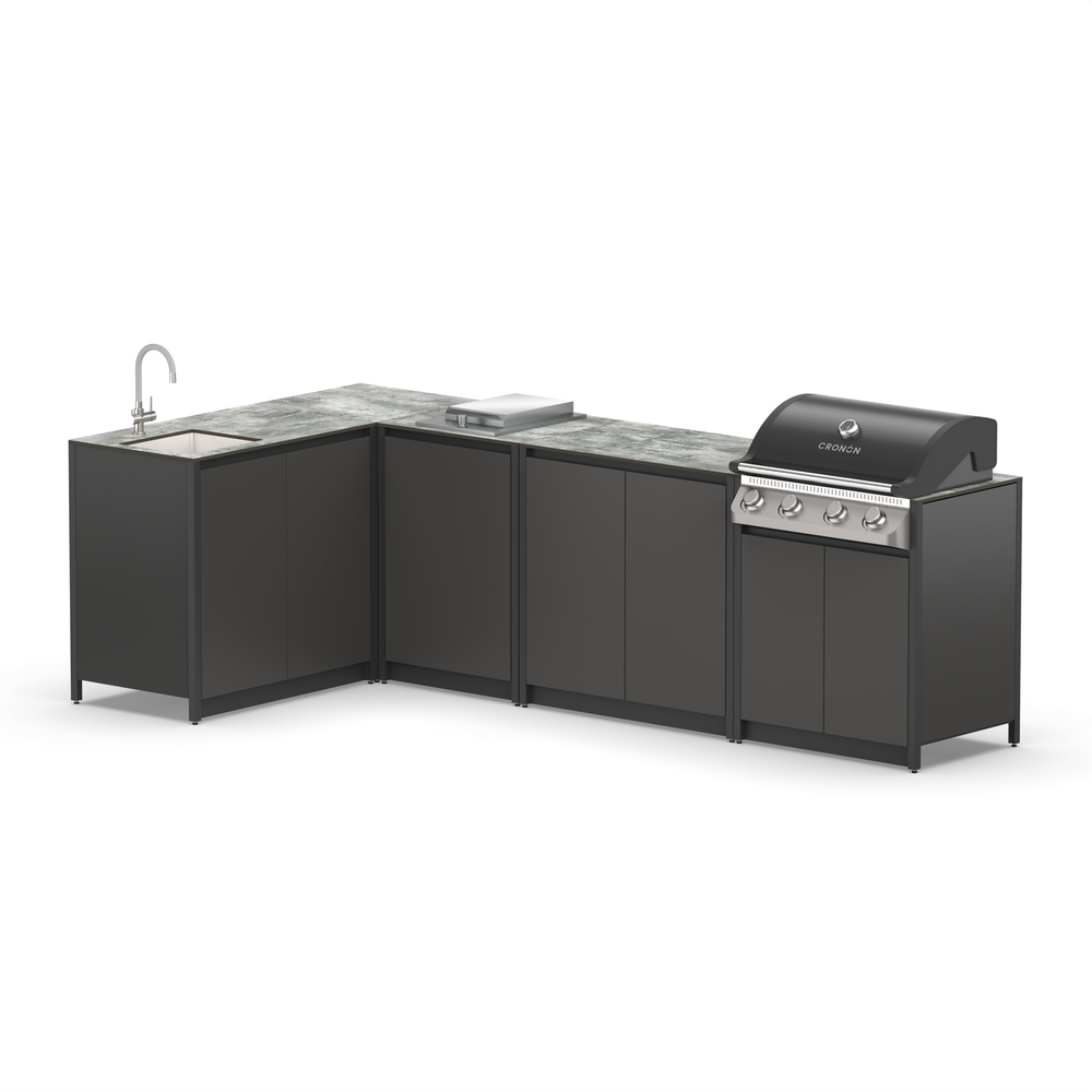 Угловой барбекю комплекс Lounge F-109SGP, 2.9x1.5 м, черный/серый каспий