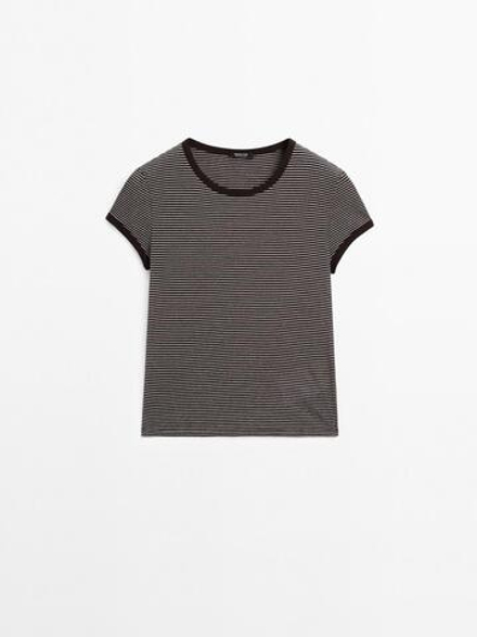 Massimo Dutti Хлопковая футболка в полоску, коричневый