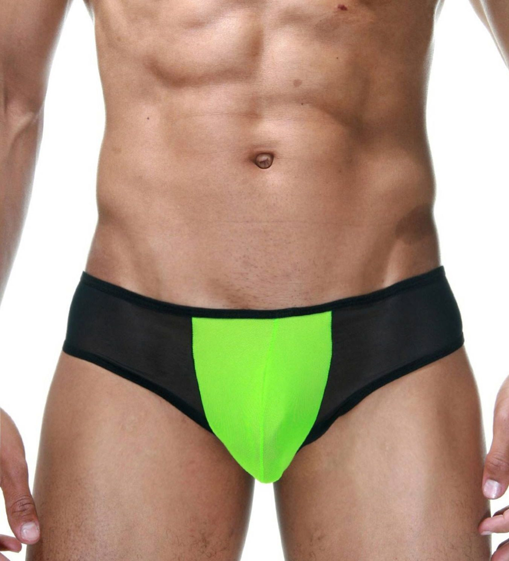 Черные трусы-бразилиана с лаймовой вставкой (Размер: L) (Цвет: черный)