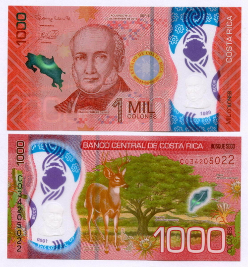 Банкнота Коста-Рика 1000 колон 2019 год C034205022. UNC (пластик)