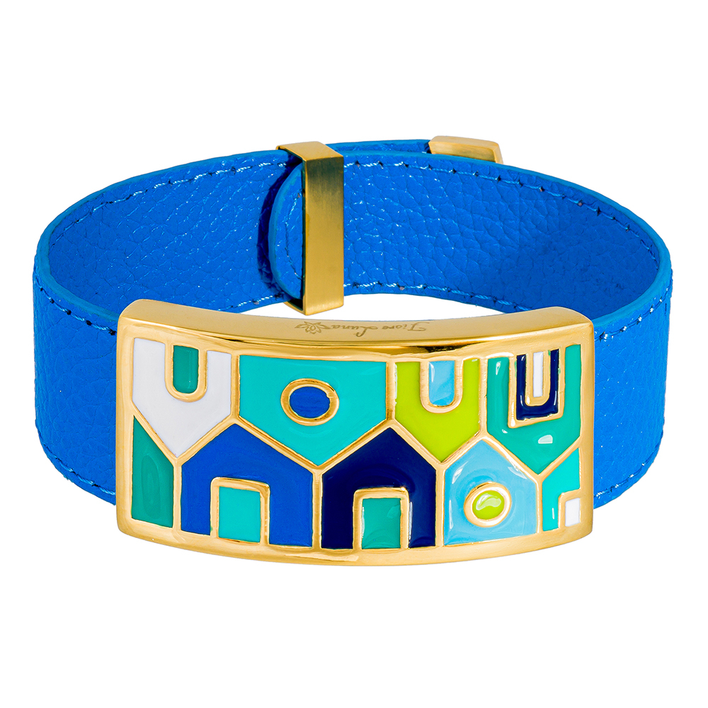 Браслет Fiore Luna на голубом кожаном ремешке CB11318-18 G