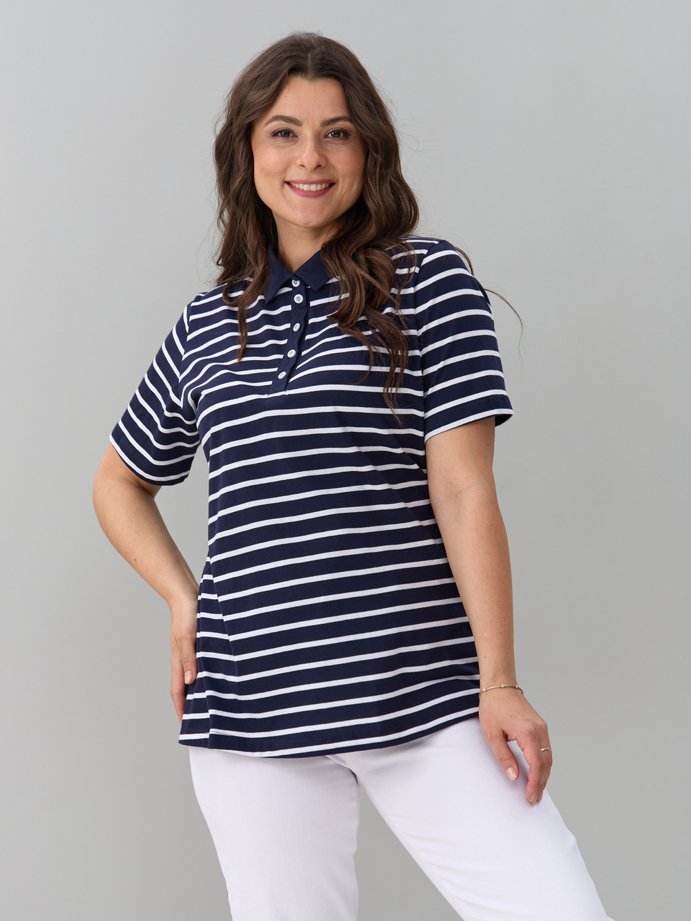 Блузка БЛк-143/синебелая-полоса-н