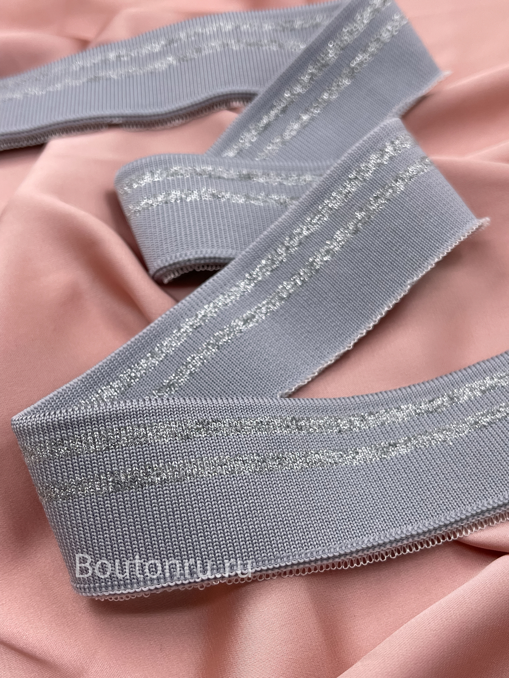 Подвяз трикотажный серый с серебряными полосками 0,8 м, ширина 4 см