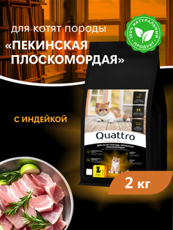 Корм сухой для котят породы Пекинская плоскомордая, с индейкой, 2 кг, QUATTRO
