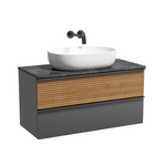 Тумба подвесная Sancos Delta, Дуб красный/графит 995х445х500, под столешницу без отверстия под смеситель, цвет Black Sky