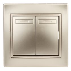 Переключатель Intro Plano 1-107-04 двухклавишный, 10А-250В, IP20, СУ, шампань | Intro Plano Шампань