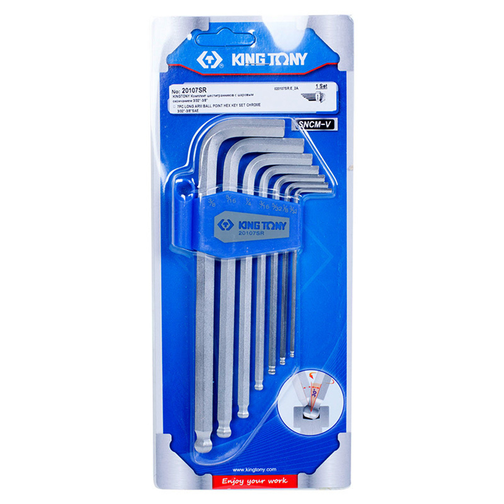 KING TONY (20107SR) Набор дюймовых шестигранников 3/32"-3/8", с шаровым окончанием, 7 предметов