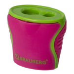 Точилка BRAUBERG "Mix Dual" 2 отверстия для чернографитных карандашей (в том числе утолщенных) с контейнером корпус ассорти (18 штук в упаковке)