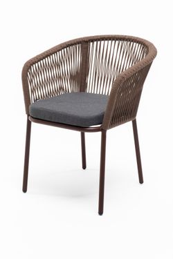 "Марсель" стул плетеный из роупа, каркас алюминий (RAL8017) муар, роуп коричневый круглый, ткань темно-серая 027
