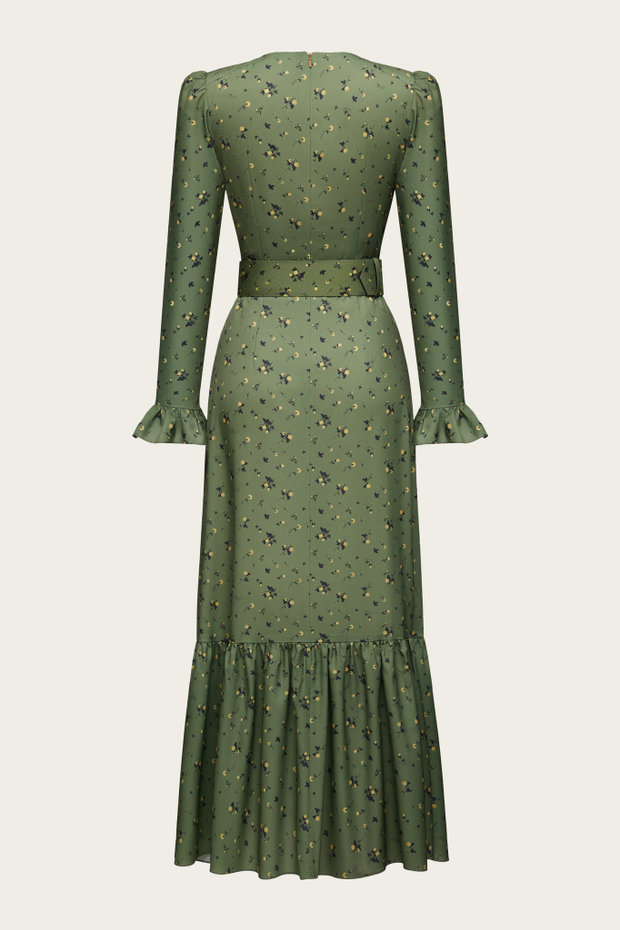 Зеленое платье-макси "Карина" с цветочным принтом