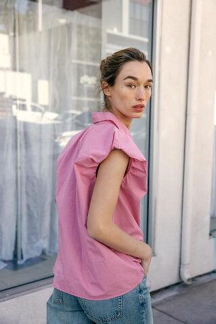 ZARA РУБАШКА С ОБЪЕМНЫМИ РУКАВАМИ, РОЗОВЫЙ/БЕЛЫЙ