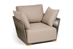 "Форли" кресло плетеное из роупа, каркас алюминий светло-серый (RAL7035) муар, роуп серо-коричневый 23мм, ткань Mossle бежевая