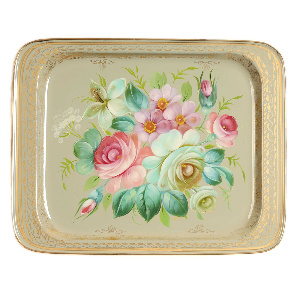 Жостовский поднос декоративный, размер 33х26 см (A13), металлический