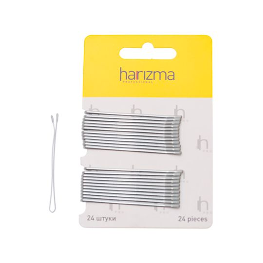 Невидимки для волос Harizma, 60 мм, прямые, серебро, 24 шт (h10537-17)