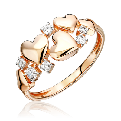Кольцо «Романтика» из красного золота с фианитами