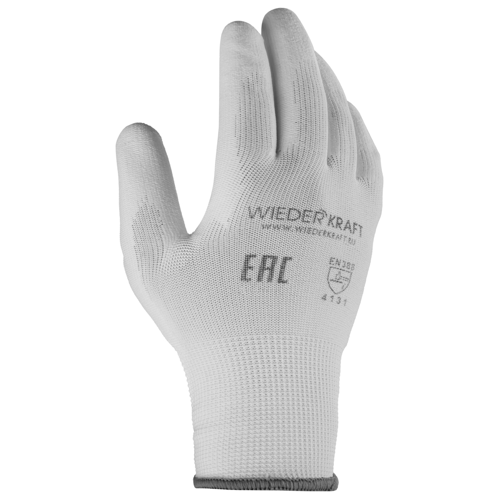 WDK-PU01W/XXL/5, 5 пар, размер XXL, Перчатки БЕЛЫЕ защитные эластичные из нейлона с полиуретановым покрытием