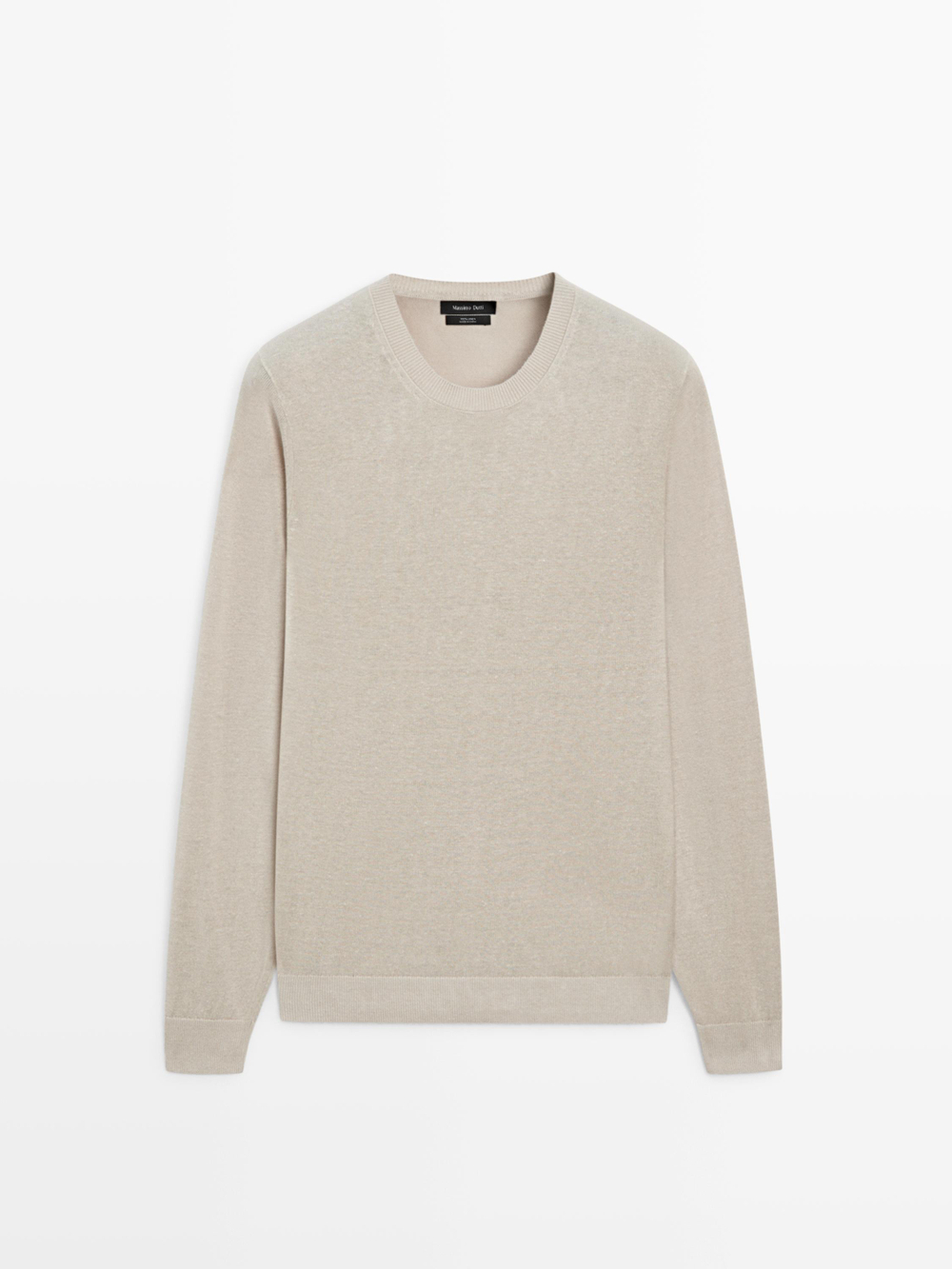 Massimo Dutti Вязаный льняной свитер с круглым вырезом, бежевый