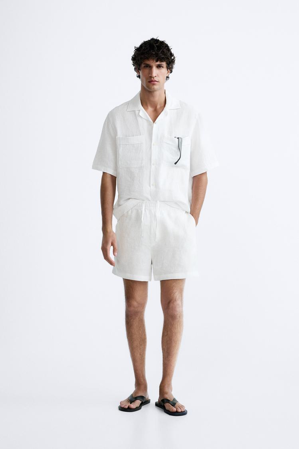 ZARA ШОРТЫ ИЗ 100% ЛЬНА, ЖЕЛТОВАТО-БЕЛЫЙ