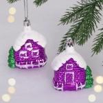 Елочные игрушки «Домик в лесу» 7 см (набор 2 шт), Фиолетовый