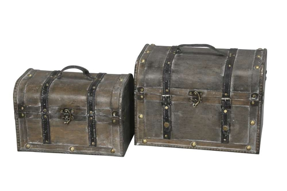 Набор из 2-х декоративных сундуков серо-коричневые 30x19x20см/35x23,5x25см+4,5/5см ру