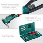 Заклёпочник механический поворотный KRAFTOOL Combo3-M6 360, резьбовые заклепки М3-М6, вытяжные 2.4-4.8 мм, штифты М4-М6 из алюминия, стали, нерж. стали