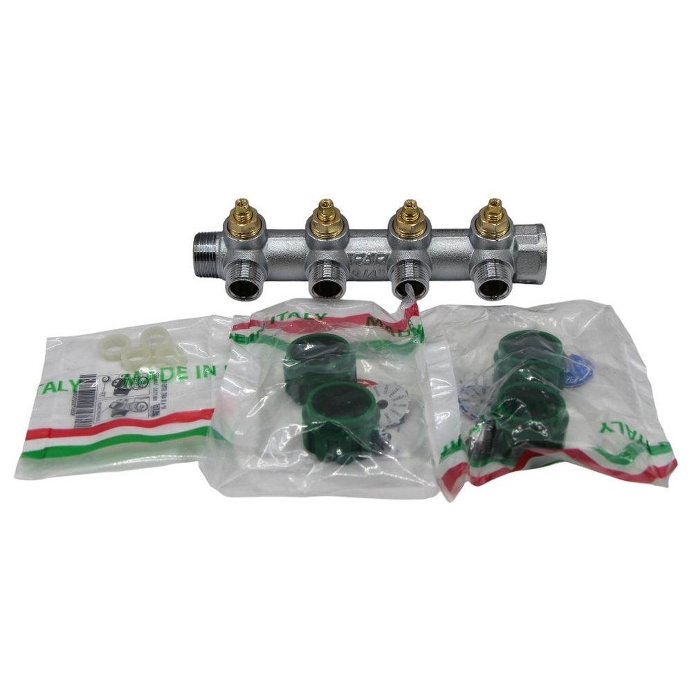 Коллектор регулирующий FAR 3/4" (ВР-НР) с 4 отв. 1/2"EU с вставкой под плоское уплотнение
