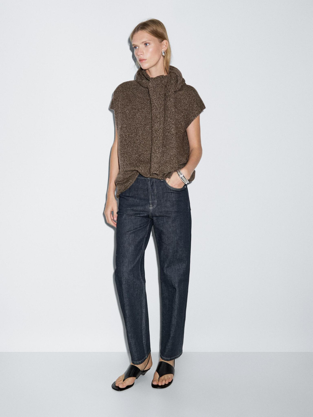 Massimo Dutti Джинсы прямого кроя с высокой талией, темно-синий