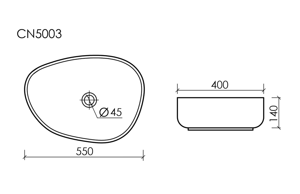Умывальник чаша накладная ассиметричной формы Element 550x400x140мм