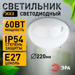 Светильник ЭРА «Сириус» НБП 06-60-002 поликарбонат IP54 E27 max 60Вт D220 круглый матовый | Светильники ЖКХ IP54