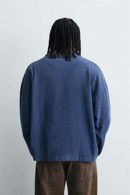 ZARA ПОЛО С ВЫШИВКОЙ, СЕРО-СИНИЙ