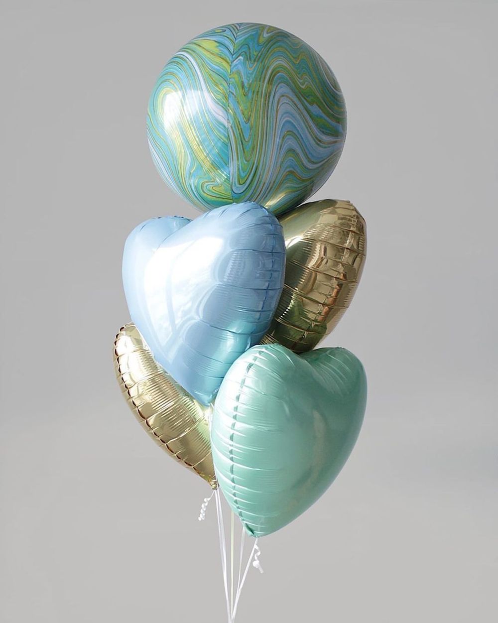 Шар 3D сфера, фольга, 15"/38 см, мрамор зеленый, синий (AN) (БГ-19)  Изображение4