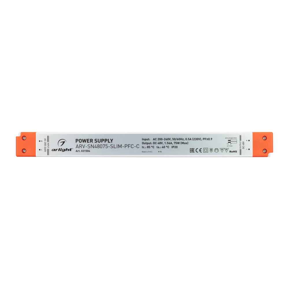 Блок питания ARV-SN48075-SLIM-PFC-C (48V, 1.56A, 75W) (Arlight, IP20 Пластик, 3 года) 031504