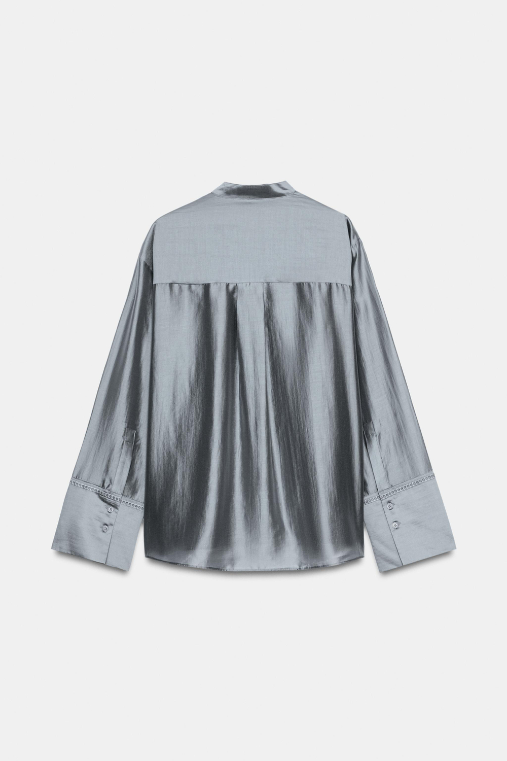 ZARA РУБАШКА С ВЫШИВКОЙ И КАРМАНОМ — ZW COLLECTION, СЕРО-СИНИЙ
